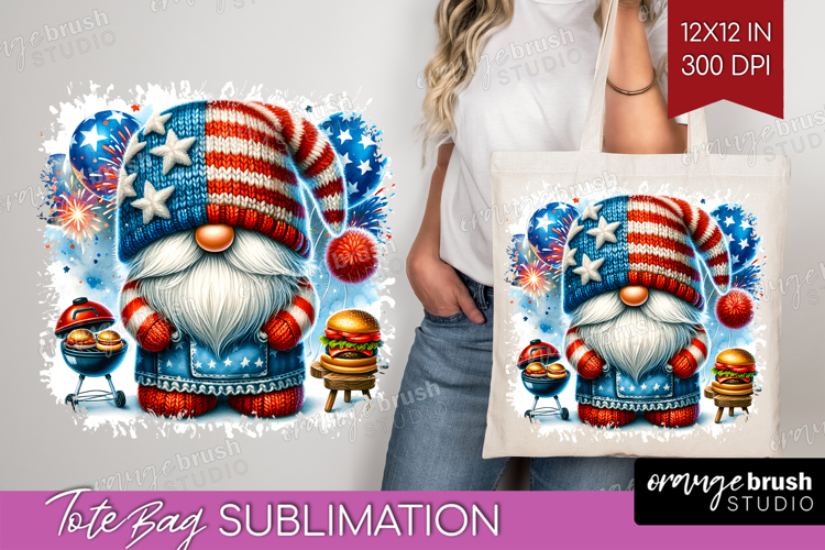 4th Of July Gnome Tote Bag - Patriotic Tote Bag PNG