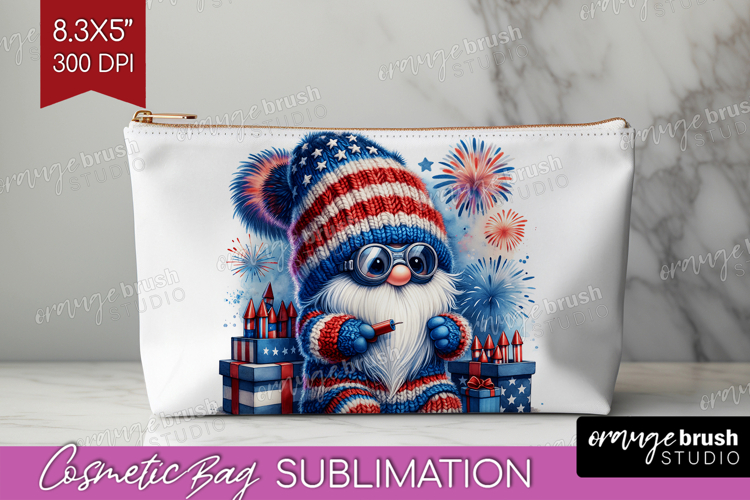 4th Of July Gnome Cosmetic Bag - Patriotic Makeup Bag PNG