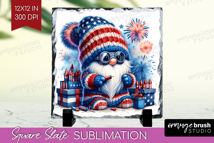 4th Of July Gnome Slate PNG - Patriotic Square Slate