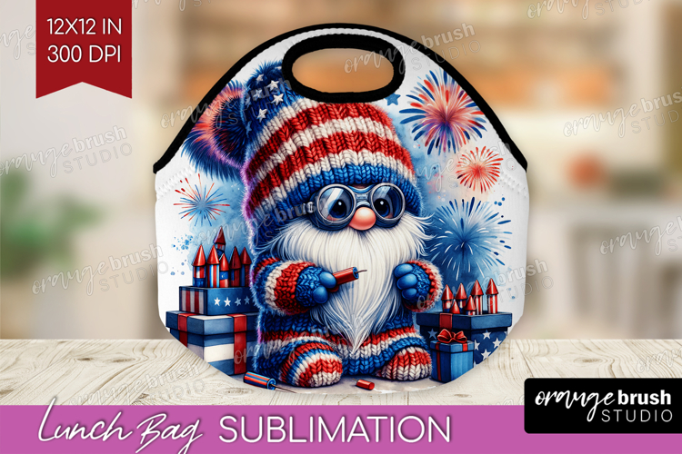 4th Of July Gnome Lunch Bag - Patriotic Lunch Bug PNG