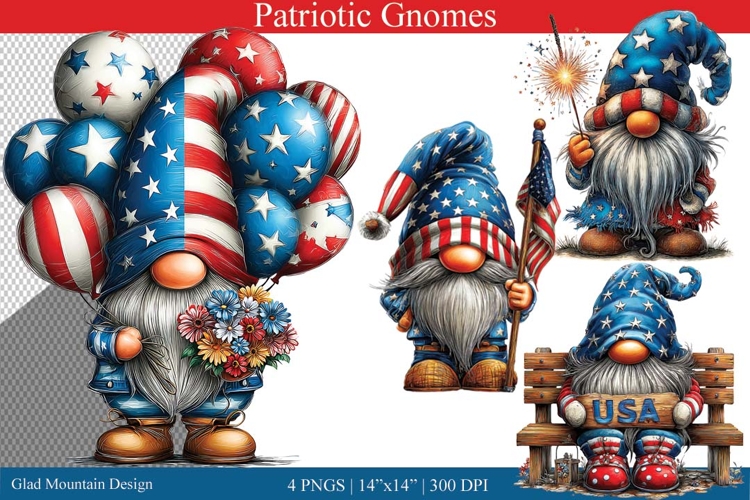 Patriotic American 4th of July gnome clip art, America Gnome