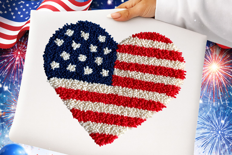 Patriotic Heart , Faux Yarn 4th of July , Latch Hook America