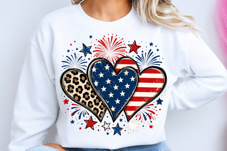 Patriotic Hearts Fourth of July Shirt Design