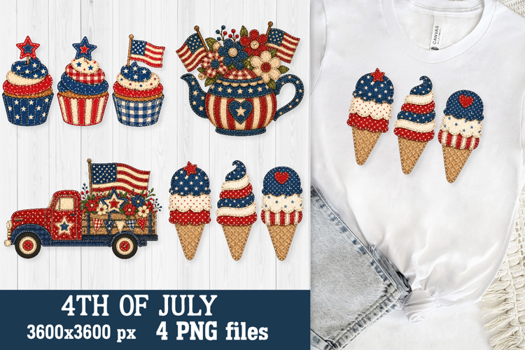 Patriotic Ice Cream   Treats 4th of July Patchwork PNG Files