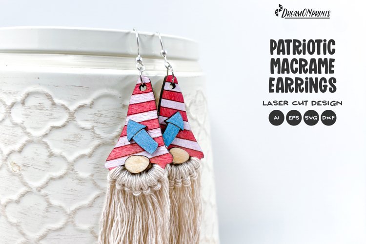 Patriotic Macrame Earrings Laser Cut Design