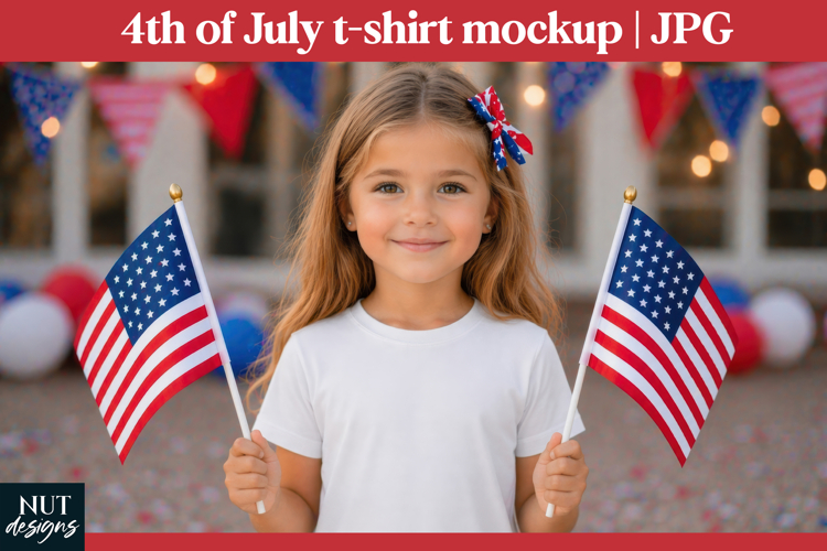 Patriotic girl white tshirt mockup 4th of July Shirt Mockup