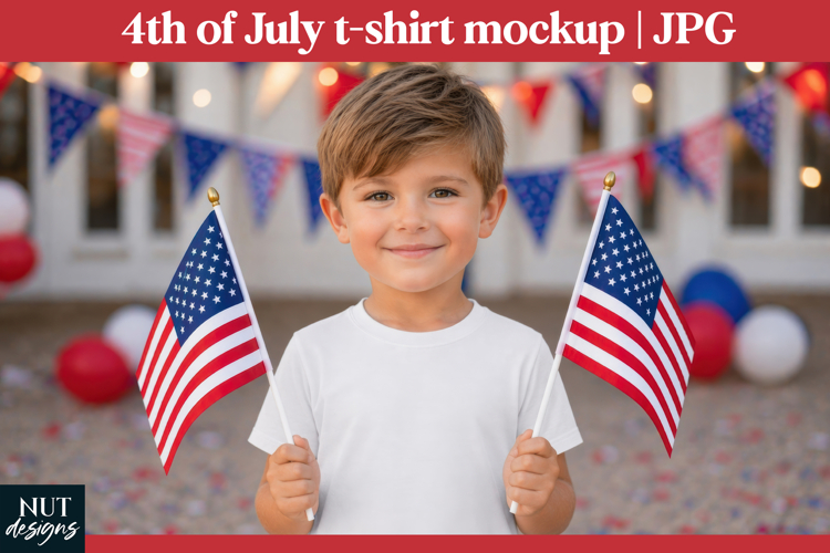Patriotic Boy white tshirt mockup 4th of July Shirt Mockup