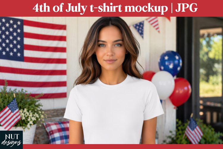 Patriotic Woman white tshirt mockup 4th of July Shirt Mockup