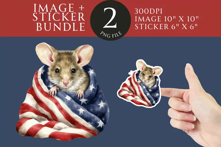 Patriotic Mouse Sticker & Clipart Watercolor PNG