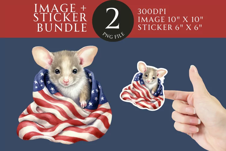 Patriotic Mouse Sticker & Clipart Watercolor PNG
