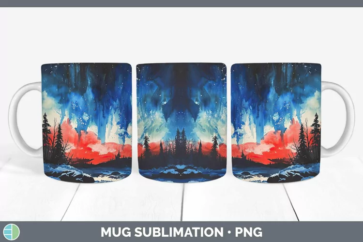 Patriotic Northern Lights Mug Wrap Sublimation Coffee Cup De