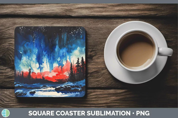 Patriotic Northern Lights Square Coaster Sublimation Coaster