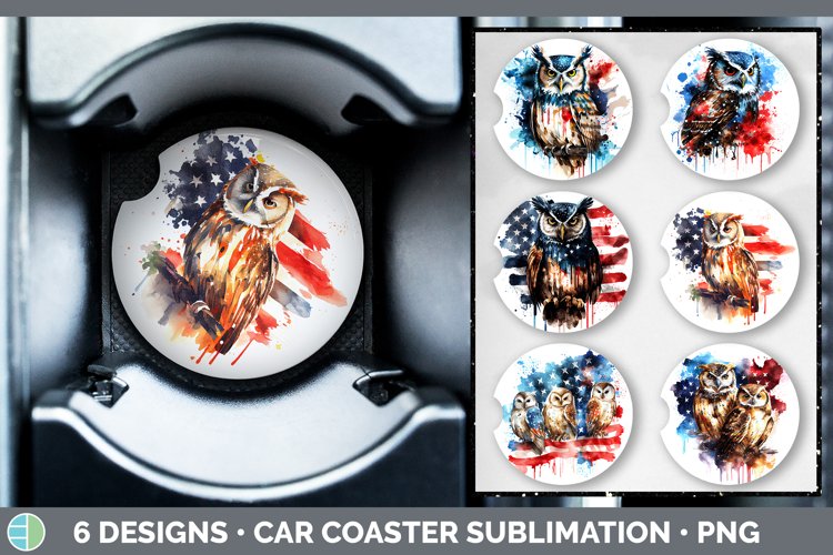 Patriotic Owl Bird Car Coaster | Sublimation Coaster Designs