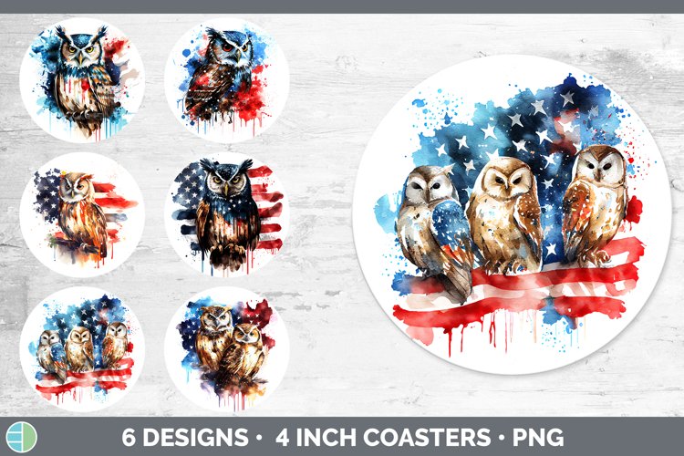 Patriotic Owl Bird Round Coaster | Sublimation Coaster Desig