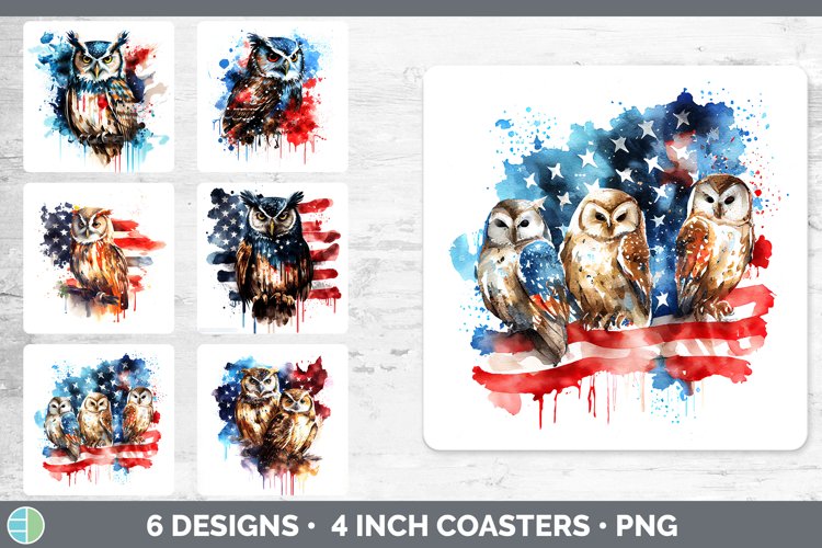 Patriotic Owl Bird Square Coaster | Sublimation Coaster Desi