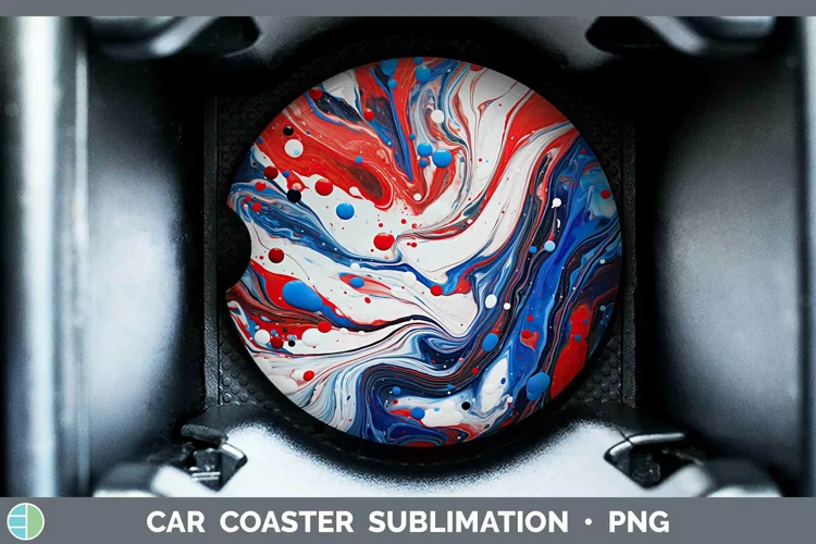 Patriotic Paint Pour Car Coaster | Sublimation Coaster Desig