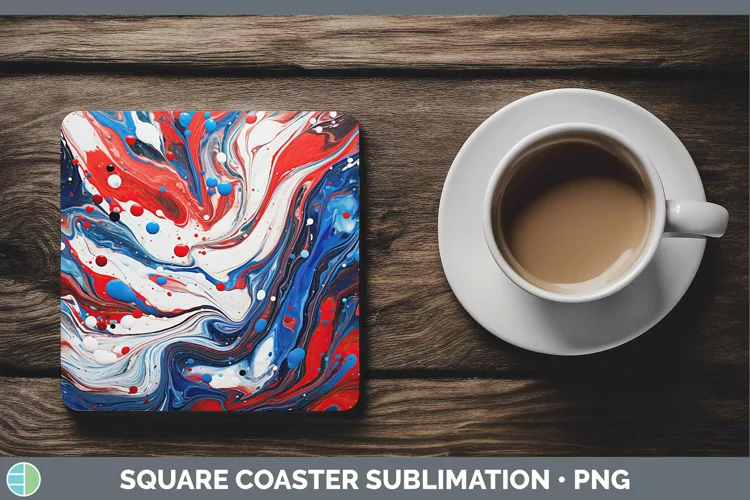 Patriotic Paint Pour Square Coaster Sublimation Coaster Desi