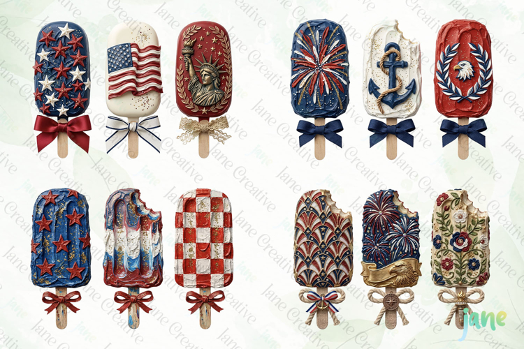 Patriotic Popsicle Trio 4th of July Clipart