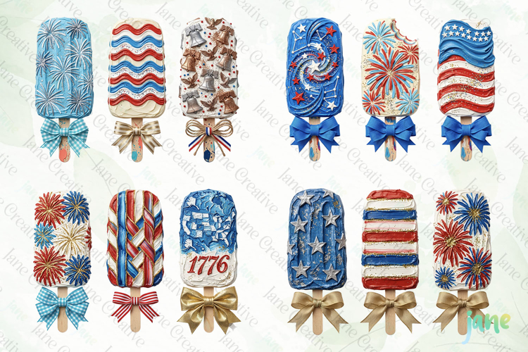 Patriotic Popsicle Trio 4th of July Clipart