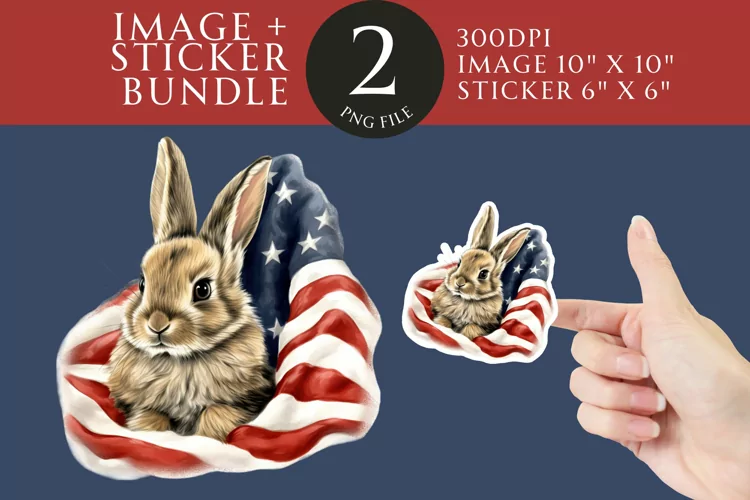 Patriotic Rabbit Sticker & Clipart Watercolor PNG