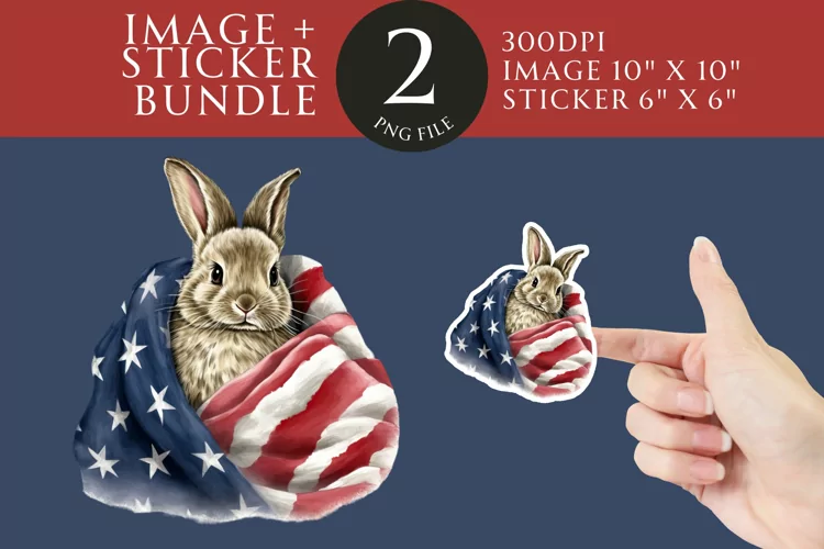Patriotic Rabbit Sticker & Clipart Watercolor PNG