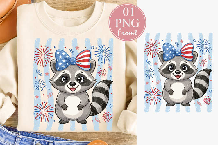 Patriotic Raccoon PNG, 4th of July Cute Animal Sublimation