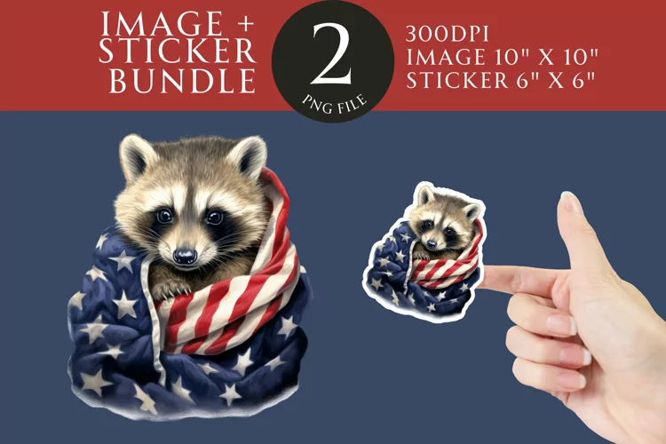 Patriotic Raccoon Sticker & Clipart Watercolor PNG