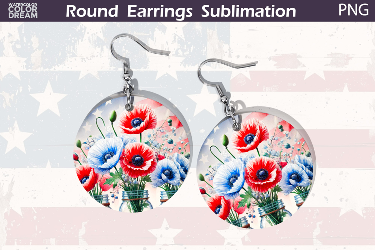 Patriotic Floral Round Earrings | 4th Of July Earrings