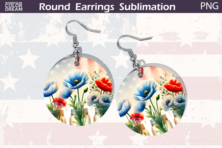 Patriotic Floral Round Earrings | 4th Of July Earrings