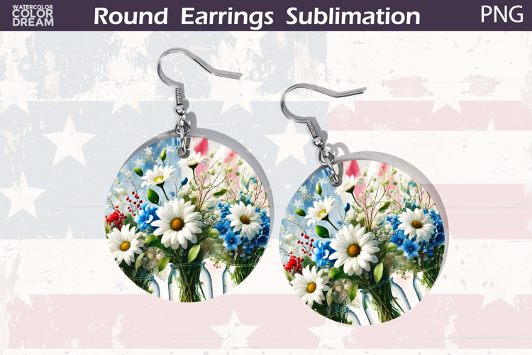 Patriotic Floral Round Earrings | 4th Of July Earrings