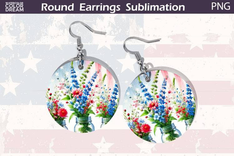 Patriotic Floral Round Earrings | 4th Of July Earrings