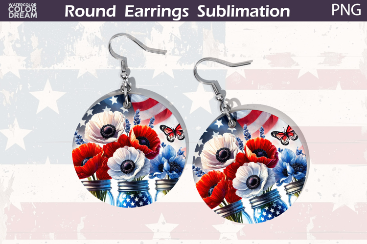 Patriotic Floral Round Earrings | 4th Of July Earrings