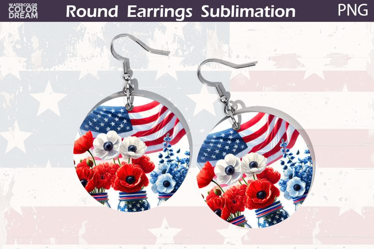 Patriotic Floral Round Earrings | 4th Of July Earrings