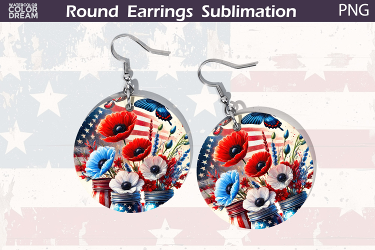 Patriotic Floral Round Earrings | 4th Of July Earrings