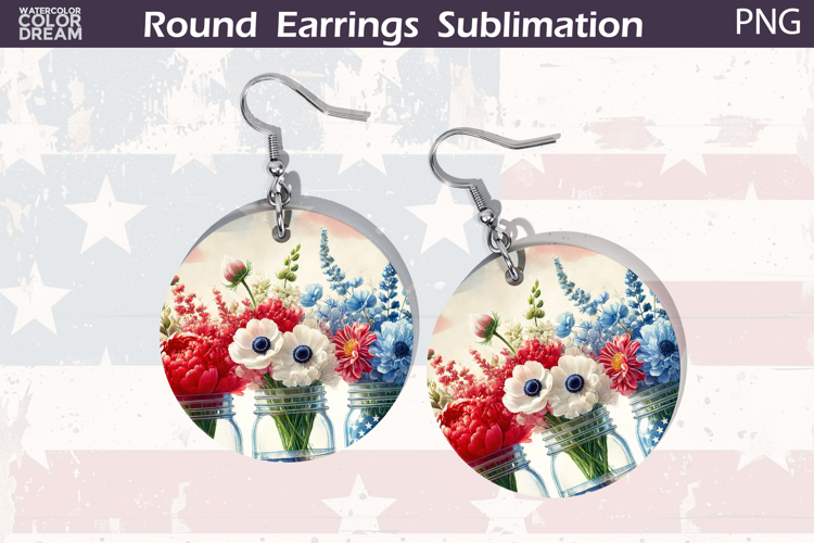 Patriotic Floral Round Earrings | 4th Of July Earrings