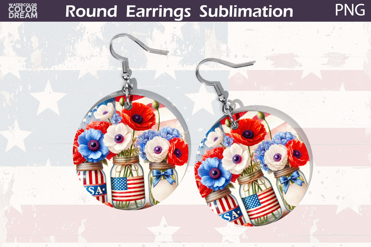 Patriotic Floral Round Earrings | 4th Of July Earrings