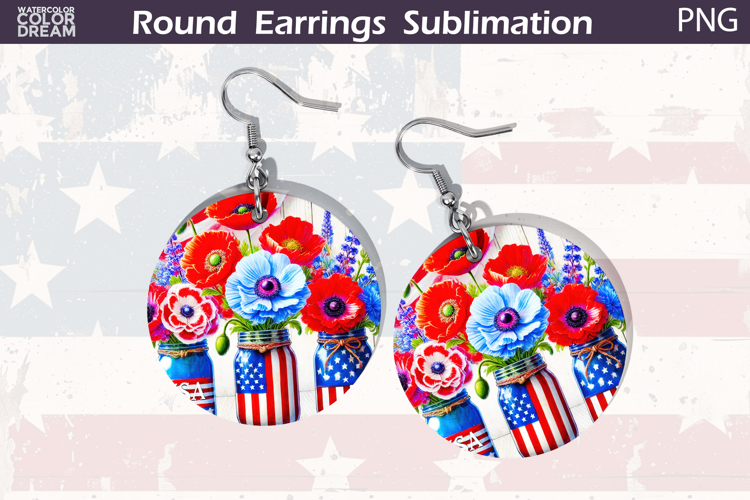 Patriotic Floral Round Earrings | 4th Of July Earrings