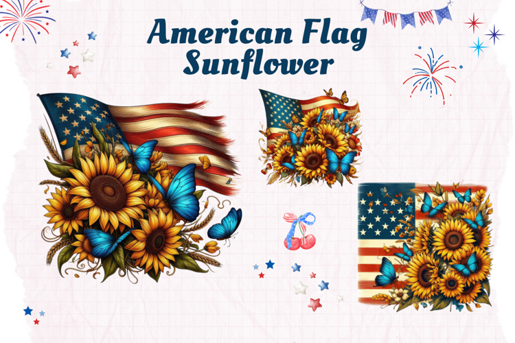 Patriotic Sunflower Clipart USA 4 of July American Flag