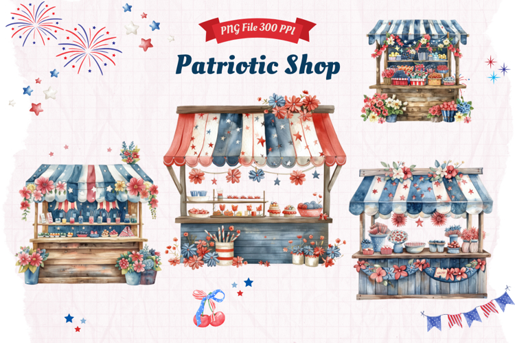 Patriotic Shop Clipart Storefront 4 of July Independence Day