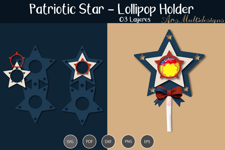 4th of July star Lollipop holder SVG