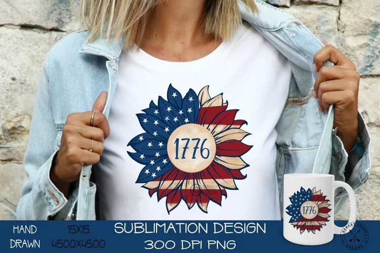 Patriotic Sublimation Design|Hand Drawn Sunflower PNG