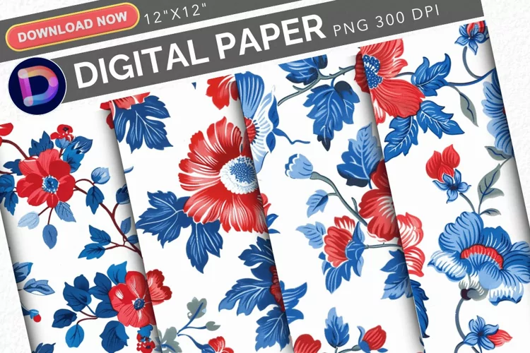 Patriotic Vintage Flowers Digital Paper