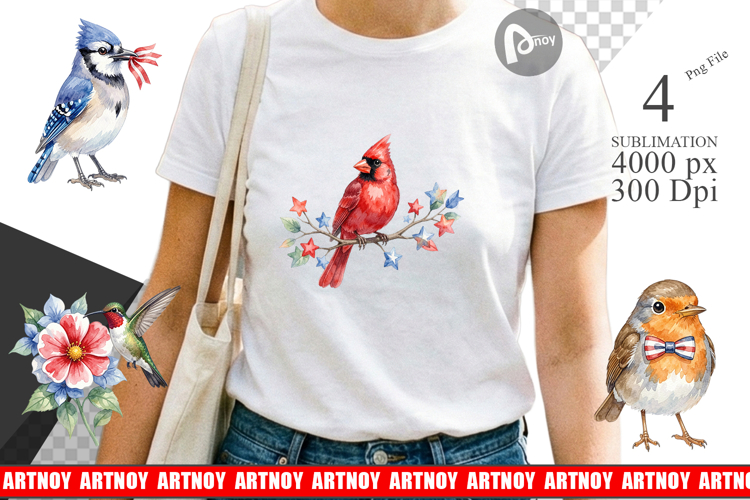 Patriotic Watercolor Birds Sublimation