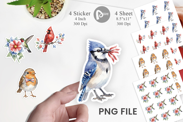 Patriotic Watercolor Birds Sticker