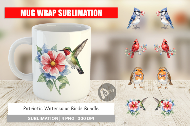 Patriotic Watercolor Birds Mug Wrap