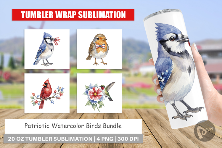 Patriotic Watercolor Birds Tumbler