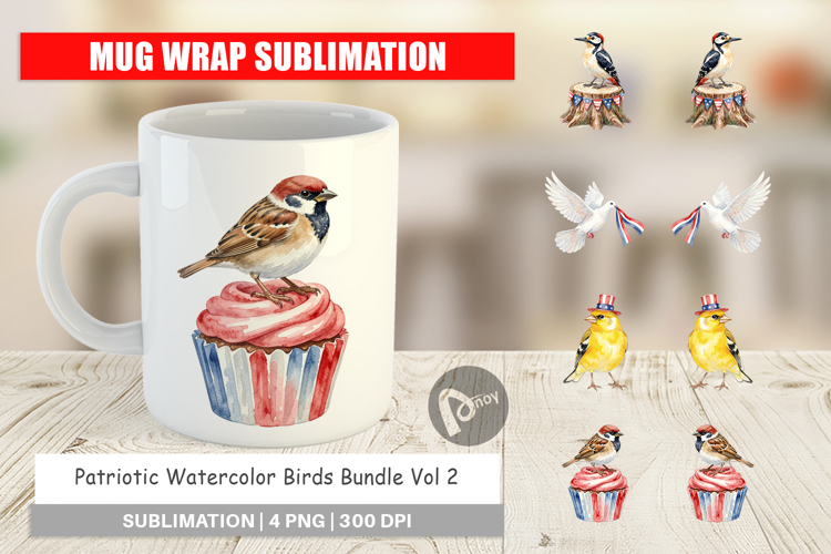 Patriotic Watercolor Birds Mug Wrap