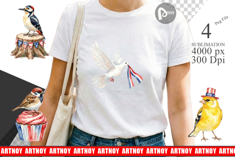 Patriotic Watercolor Birds Sublimation