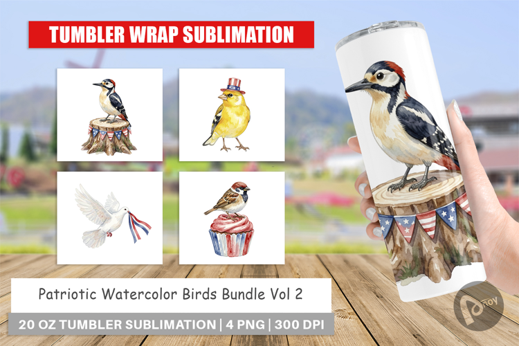 Patriotic Watercolor Birds Tumbler