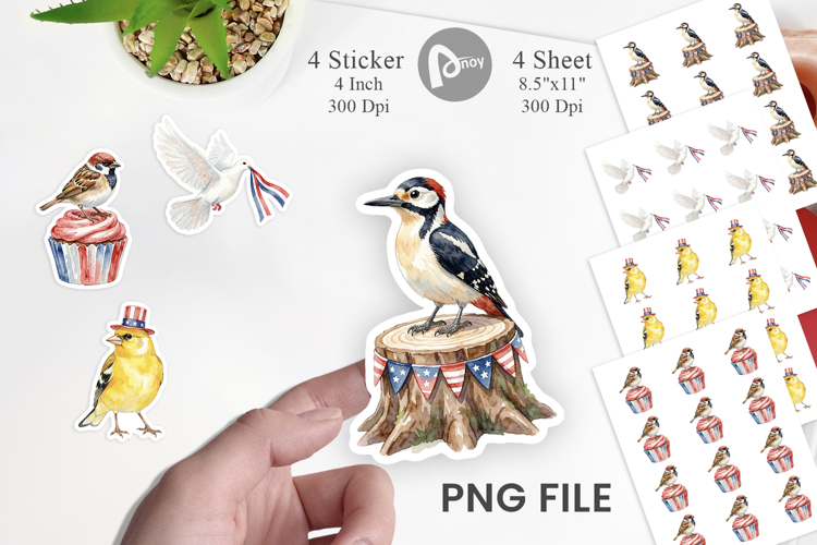 Patriotic Watercolor Birds Sticker